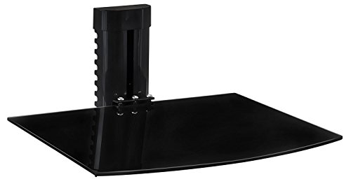 Mount-It! Floating TV Shelf, Wall Mounted Shelf for Receiver, Cable Box, Playstation, Xbox, DVD Player, Projector and AV Components, 17.6 Lbs Capacity, 1 Shelf, Tinted Tempered Glass Black