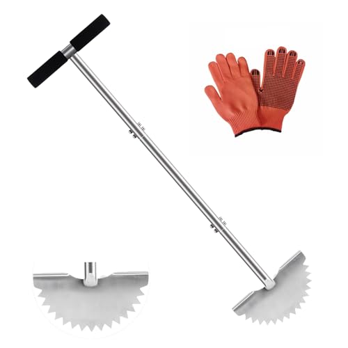 Fadown Edger Lawn Tool Half Moon Lawn Edger with Saw-Tooth Blade for Cleaning Edges Along Sidewalks Driveways Garden Flower Beds-Made of Stainless Steel with T-Grip Handle