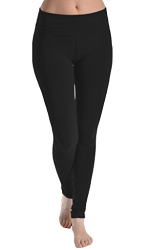 T Party Solid Fold Over Waistband Leggings, Large, Black