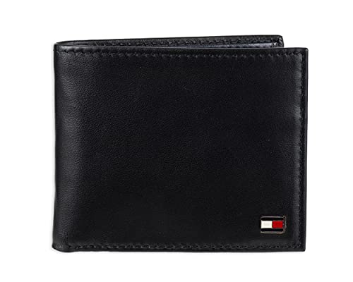 Tommy Hilfiger Men's Leather Wallet – Slim Bifold with 6 Credit Card Pockets and Removable ID Window, Oxford Black, One Size