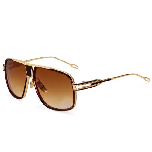 Dollger Retro Aviator Sunglasses For Men Women Vintage Square Designer Sunglasses Gold Frame Gradient Brown Lens