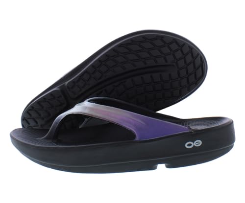 OOFOS OOlala Luxe Sandal, Calypso - Women’s Size 9 - Lightweight Recovery Footwear - Reduces Stress on Feet, Joints & Back - Machine Washable - Hand-Painted Treatment