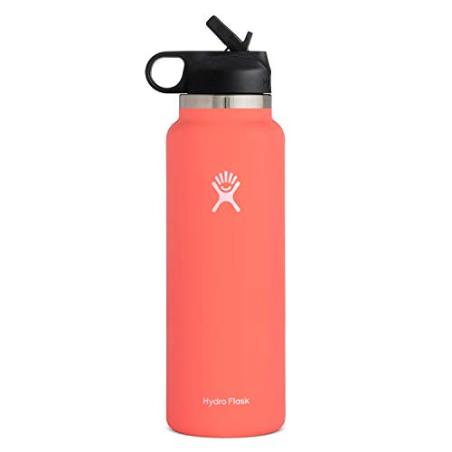 Hydro Flask Water Bottle - Wide Mouth Straw Lid 2.0 - 40 oz, Hibiscus