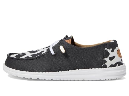 Hey Dude Women's Wendy Animal Black/Cow Size 9 | Women's Shoes | Women Slip-on Loafers | Comfortable & Light-Weight