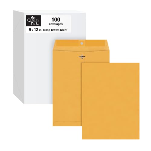 Quality Park 9 x 12 Clasp Envelopes with Deeply Gummed Flaps, Great for Filing, Storing or Mailing Documents, 28 lb Brown Kraft, 100 per Box (QUA37890)