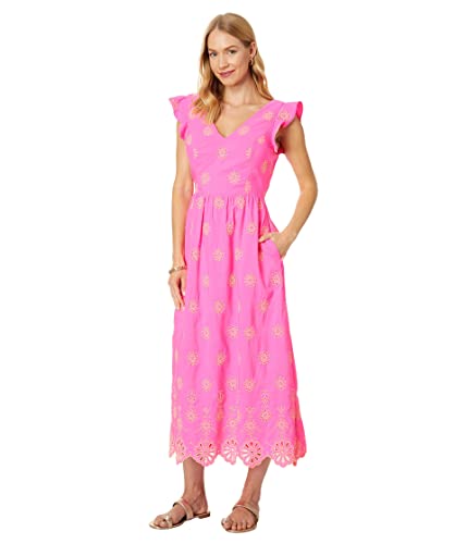Lilly Pulitzer Lillyanne Flutter Sleeve Dress Aura Pink Days Bloom Eyelet 0