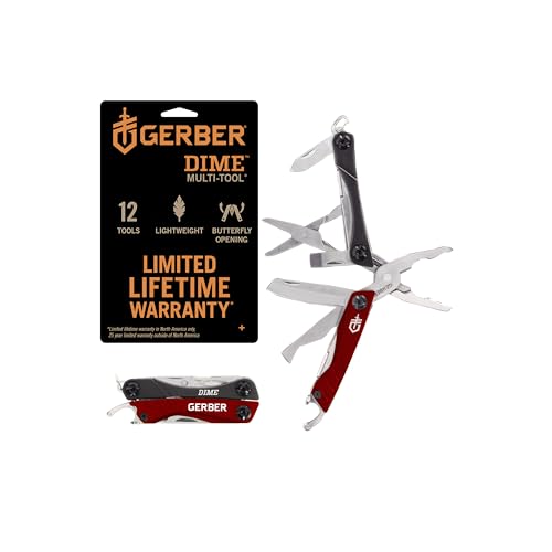 Gerber Gear Dime 12-in-1 Mini Multi-Tool - Needle Nose Pliers, Pocket Knife, Keychain, Bottle Opener - EDC Gear and Equipment - Red