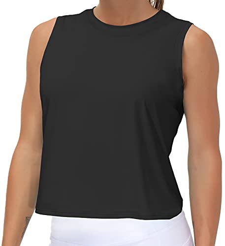 Ice Silk Workout Tops for Women Quick Dry Muscle Gym Running Shirts Sleeveless Flowy Yoga Tank Tops (Black, Medium)