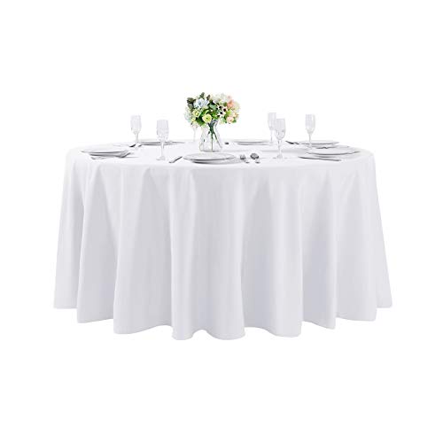 120 inch Round Tablecloth Washable Polyester Table Cloth Decorative Table Cover for Wedding Party Dining Banquet (120 inch,White)