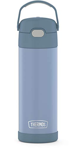 THERMOS FUNTAINER 16 Ounce Stainless Steel Vacuum Insulated Bottle with Wide Spout Lid, Denim Blue