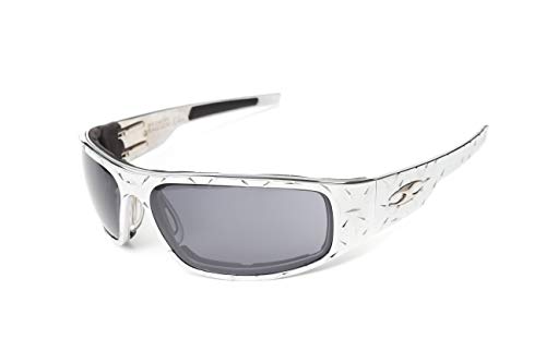 Icicles Billet Aluminum Riding Glasses - Windproof Foam - Big Daddy Bagger Chrome Diamond Polarized Grey Sunglasses
