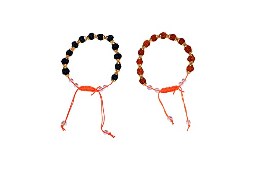 Traditional wear Rudraksha Beads Wrist Mala Bracelet for Meditation Prayer Suitable for yoga Prayer Rudraksh with Adjustable cord with lava rock support for Navratri Festival(12 Beads)