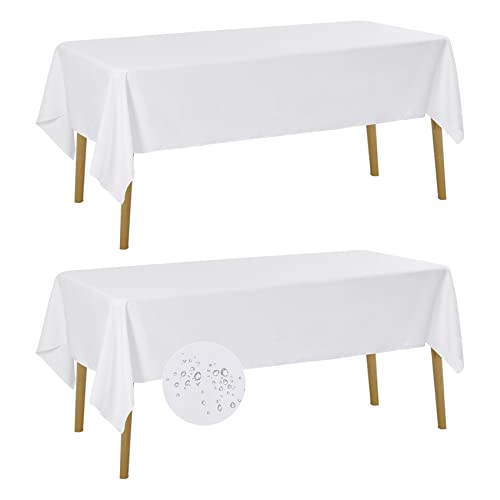 Fokitut 2 Pack Waterproof Rectangle Tablecloth, 60x120 Inch,Stain Resistant and Wrinkle Polyester Table Cloth, Fabric Table Cover for Kitchen Dining, Wedding, Party, Holiday Dinner-White