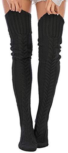 Leoparts Women's Cable Knitted Thigh High Boot Socks Extra Long Winter Stockings Over Knee Leg Warmers