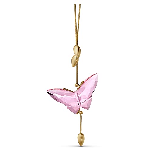 Swarovski Jungle Beats Butterfly Ornament, Pink Swarovski Crystals with Brushed Metal Finish on a Gold-Tone Ribbon, Part of The Swarovski Jungle Beats Collection