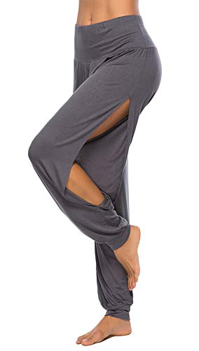 AvaCostume Womens Harem Yoga Pants Side Slit Sport Workout Sweatpants Darkgrey XXL