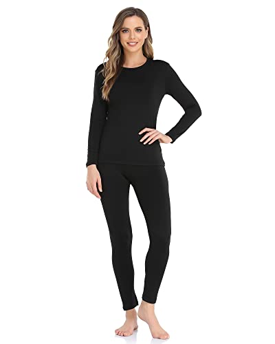 WEERTI Thermal Underwear for Women Long Johns with Fleece Lined, Base Layer Women Cold Weather Top Bottom Black