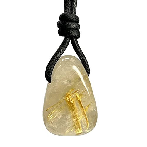 Luck Strings Handmade Chakra Gemstone Crystal Pendant Necklace, Unisex Design for Men & Women, Large Rock Energy Amulet Jewelry Collar for Spiritual Wellness, Gemstone Gift, Yellow Rutilated Quartz