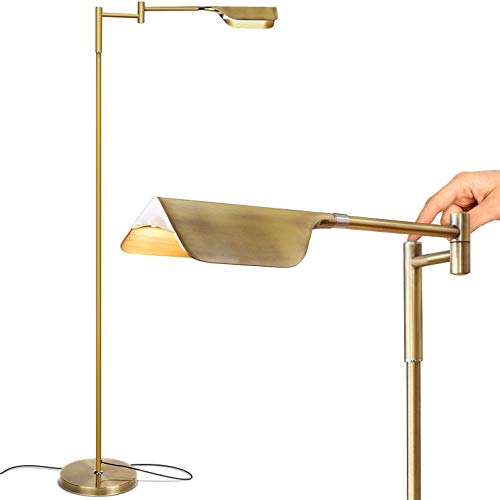 Brightech Leaf Pharmacy LED Reading Lamp, Dimmable Floor Lamp with Easy Rotation over Chair or Desk for Living Rooms & Offices, Adjustable Standing Tall Lamp, For Sewing & Crafts, Antique Brass (Gold)
