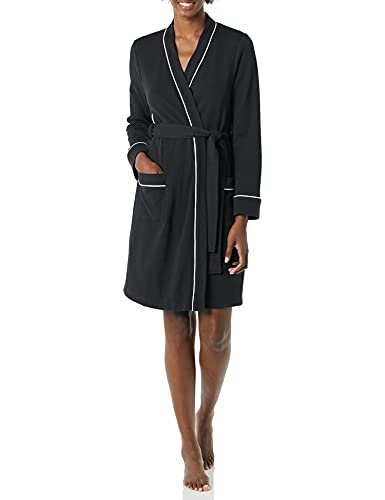 Amazon Essentials Women's Lightweight Waffle Mid-Length Robe (Available in Plus Size), Black, Large