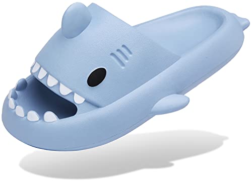 INMINPIN Men's and Women's Shark Slides Cloud Slippers Summer Novelty Open Toe Slide Sandals Anti-Slip Beach Pool Shower Shoes with Cushioned Thick Sole, Blue, 8.5-9.5 Women/7.5-8 Men