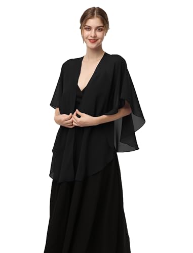 Womens Chiffon Shawls and Wraps, Wedding Party Shawl Scarf for Evening Dresses (Black)