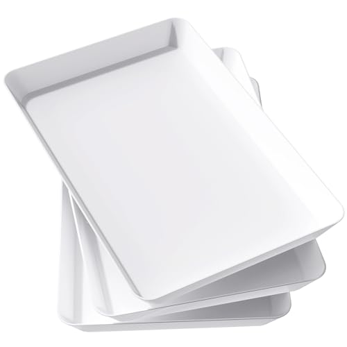 Lifewit Serving Tray Plastic for Party Supplies, 15' x 10' Platters for Serving Food, 3 pcs Christmas White Reusable Tray for Veggie, Snack, Fruit, Cookies, Desserts in Kitchen/Pantry Organization