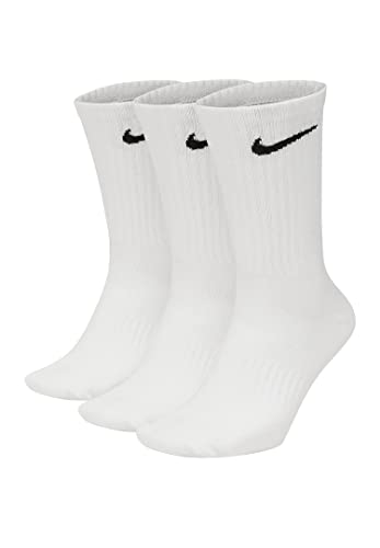 Nike Unisex Everyday Lightweight Crew Training Socks (3 Pair) (White/Black, L)