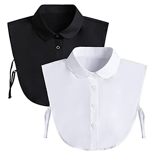 Fake Collar Detachable Dickey Collar Blouse Half Shirts Peter Pan Faux False Collar for Women & Girls Favors Round Collar, White & Black