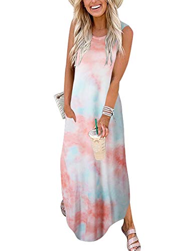 ANRABESS Women's Casual Loose Sundress Long Dress Sleeveless Split Maxi Dresses Summer Beach Dress with Pockets 19fenzilvbai-XL