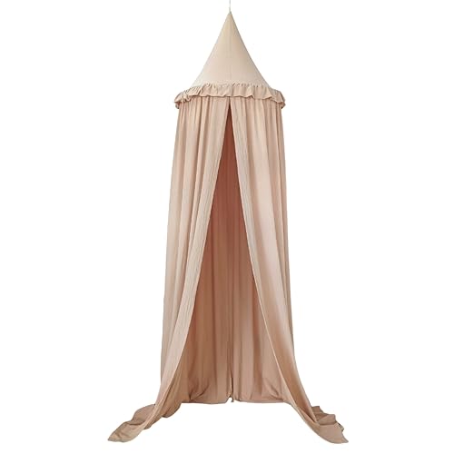 Wonder Space Kids Bed Canopy with Ruffles, Pastel Neutral Color for Boys & Girls, Frilled Cotton Tent Nursery Room Baby Crib Hanging Curtain Mosquito Netting Children Reading Nook Decoration (Nougat)