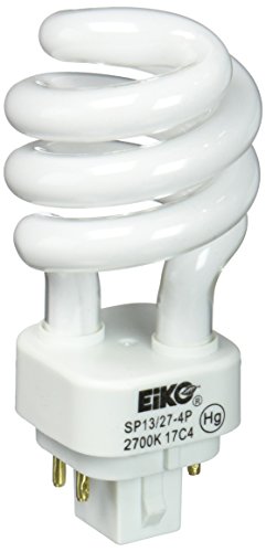 EiKO SP13/27-4P Model Compact Fluorescent Light Bulb (2-Pack), 13 Watts, G24q-1 Base, T-4 Bulb, 3.74'/95mm MOL, 1.97'/50mm MOD, 2.5mg Mercury Content, Liquid HG Form