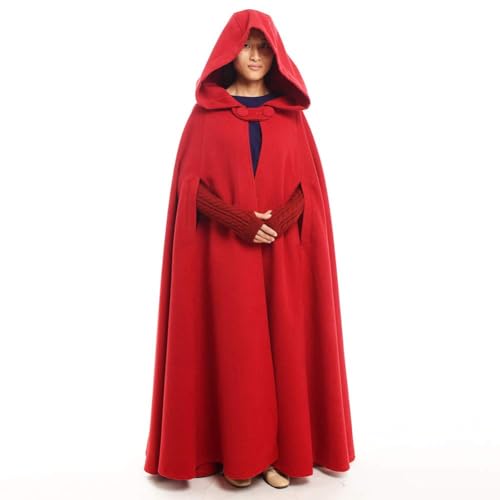 GRACEART Women's Hoodie Woolen Cape Cloak Long Red