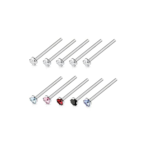 BodyJewelryOnline Nose Fishtail Jewelry Pack of 10 with Cubic Zirconia Stone on top 20g