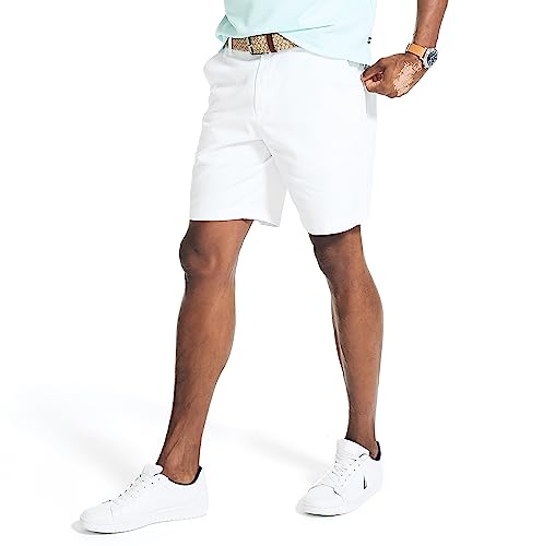 Nautica mens Classic Fit Flat Front Stretch Solid Chino 'Deck' Casual Shorts, Bright White, 36 US