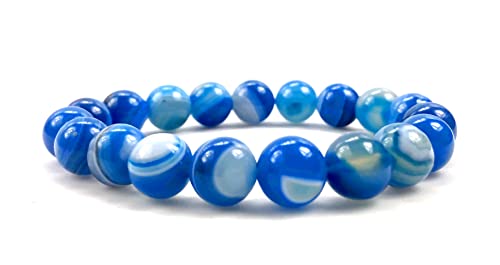 PURPLE WHALE Botswana Agate Stone Bracelet for Women, Men | Round Beads Stretch Adjustable Bracelet for Meditation, Yoga (Blue)