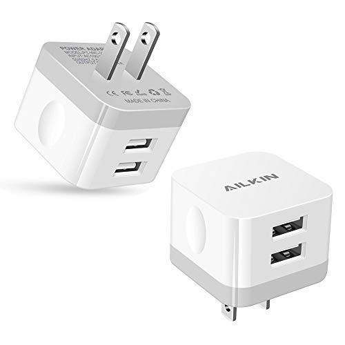 2Pack USB Wall Charger Plug, AILKIN 2.4A Dual Port USB Adapter Power Cube Fast Charging Station Box Base for iPhone 15 14 13 12 Pro Max SE 11 XR XS X/8, Samsung, Phones USB Charge Block-White Brick
