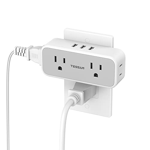 Surge Protector Outlet Extender, TESSAN Multi Plug Outlet Splitter with 4 Electrical Outlets 3 USB Ports, Multiple Plug Mini Wall Expander for Home Office Dorm Room Essentials