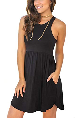 HiMONE Summer Dresses Sleeveless Sundresses for Women Casual Beach Petite Sun Dress with Pockets Black Medium