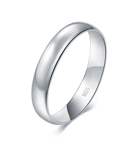 BORUO Silver Ring – 925 Pure Sterling Silver Ring - Sterling Silver Rings for Women – Elegant Silver Band Rings For Women and Men - Gifts for Special Occasions 4mm Ring Size 9