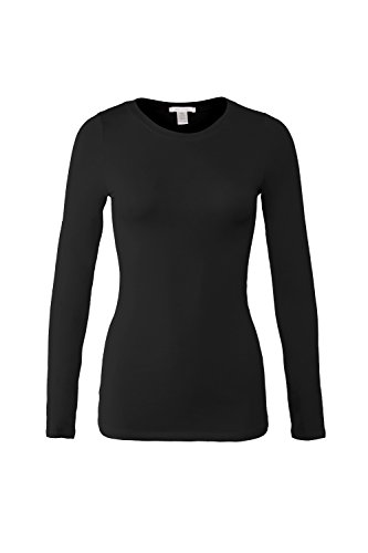 Bozzolo Women's Basic Round Neck Warm Soft Stretchy Long Sleeves T Shirt Black L