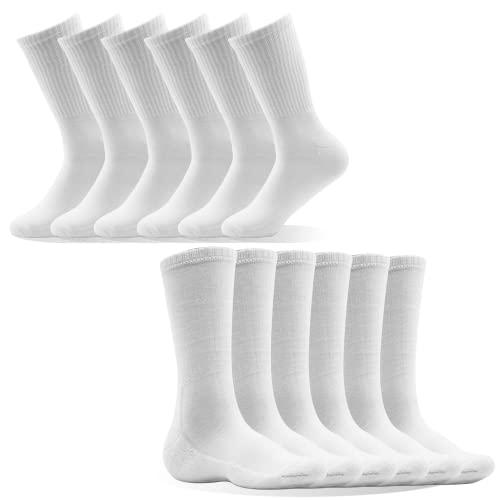 YITUOMEGA Compression Socks Men＆Women Running Socks Athletic Socks with Silver-Ion Deodorant Work Socks(12 Pairs Size 4.5-13) (US, Numeric, 6, 9, Regular, Regular, White*12 Pairs)