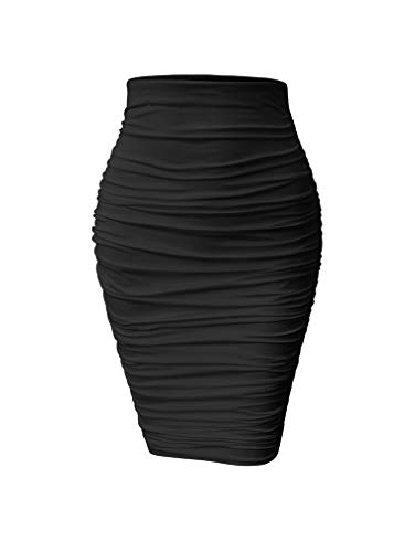 YMDUCH Women's Sexy Ruched Bodycon Elasticity Tight Casual Club Pencil Skirt Black