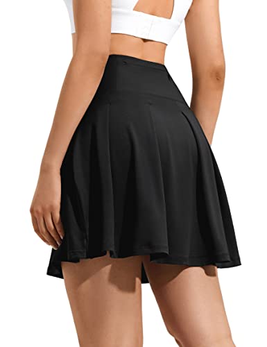 ZUTY 18' High Waisted Tennis Skirt for Women Skorts Skirts with Pockets Casual Modest Long Golf Athletic Running Black L