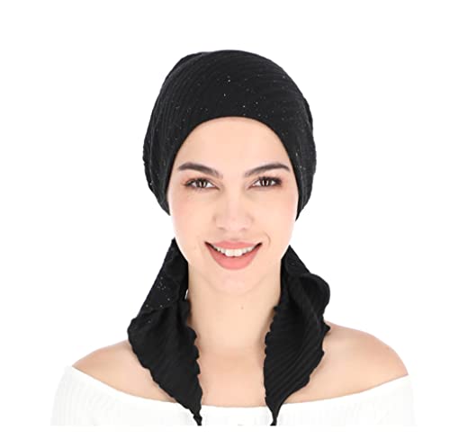 Madison Headwear Pretied Hair Scarves for Women Featuring A Unique Sparkly Foil Finish and Stretchy Ribbed Fabric (Black)