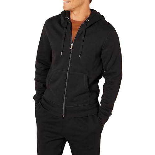 Amazon Essentials Men's Full-Zip Hooded Fleece Sweatshirt (Available in Big & Tall), Black, Medium