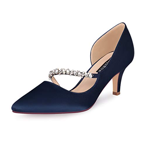 ERIJUNOR E0168A Women Mid Kitten Heels Closed Pointy Toe D’Orsay Pumps Wedding Party Shoes Navy Size 8