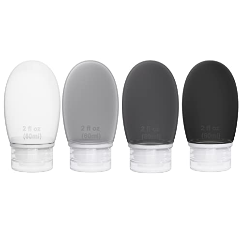Silicone Travel Bottles for Toiletries TSA Approved Travel Size Containers Set 4 Pack Portable Leak Proof Refillable Cosmetic Squeeze Bottles Shampoo Hair Conditioner Body Lotion Bath Shower Gel