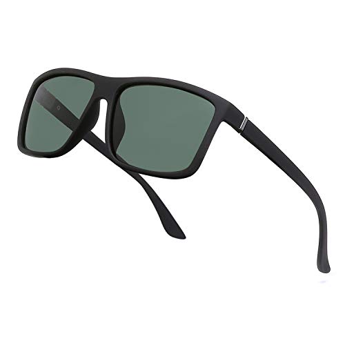 NIEEPA Men's Driving Sports Polarized Sunglasses Square Plastic Frame Glasses (Dark Green Lens/Black Frame)