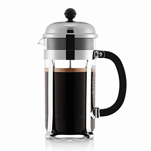 Bodum 34oz Chambord French Press Coffee Maker, High-Heat Borosilicate Glass, Polished Stainless Steel – Made in Portugal
